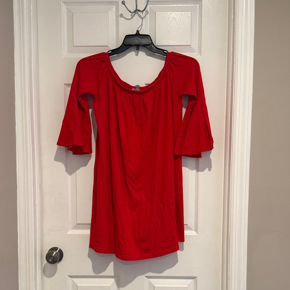 ASOS Red Peasant Tunic with Flared Sleeves
